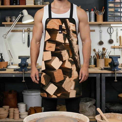 Delantal de trabajo para hombres con 9 bolsillos, color negro miniatura 4