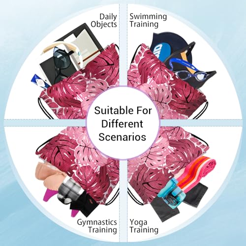 Image of Palm Leaves Gymnastics Grip Bags Pink Lightweight Athlete String Bag for Women Outdoor Grips
