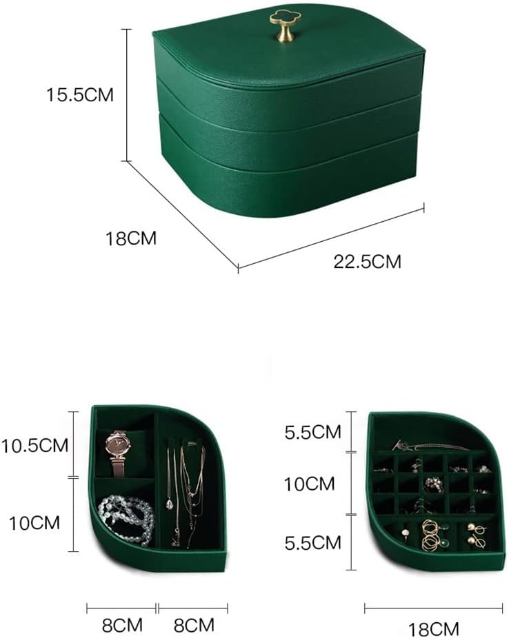 Multi-Function Jewelry Box Necklace Earrings Container Solid Color Portable Leather Storage Case(Gray)