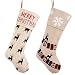 Produktbild Valery Madelyn Weihnachtsstrümpfe 46cm Leinen 2er Set Nikolaus Strumpf zum Befüllen und Aufhängen In den Wald Thema für Weihnachtsschmuck Beige MEHRWEG Verpackung