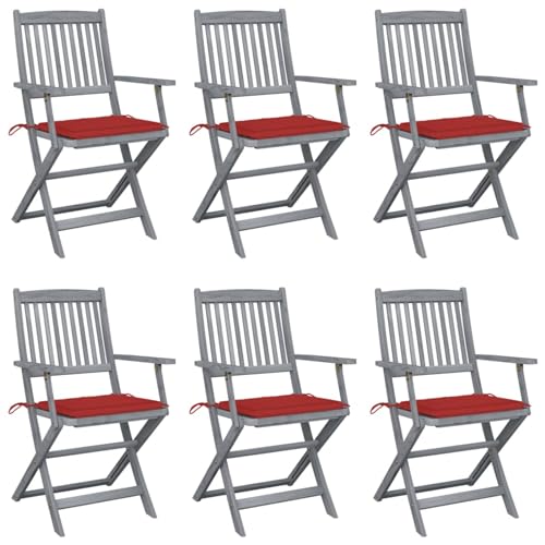 Xichuzi Sillas de jardín Plegables 6 uds Cojines, Silla para Exterior, Mueble Exterior Terraza, Silla De Playa, Sillas Terraza Exterior, Sillas Terraza, Madera Maciza Acacia