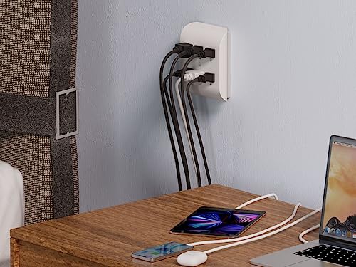 ELEGRP 6-Outlet Extender with Central Anchor, 3-Prong Grounded Wall Tab, Multiple Outlet Extender with 6 Electrical Outlets, ETL Listed, 1 Packs, White
