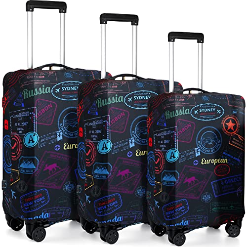 Sherr 3 Pieces Travel Luggage Cover, Medium/L/XL, Vintage Theme, Multicolor