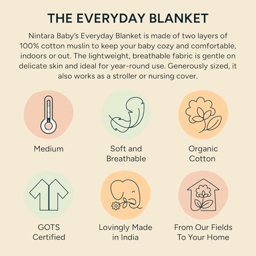 Image of NINTARABABY Everyday Baby Blanket - Organic Cotton Muslin, 30 inch x 40 inch