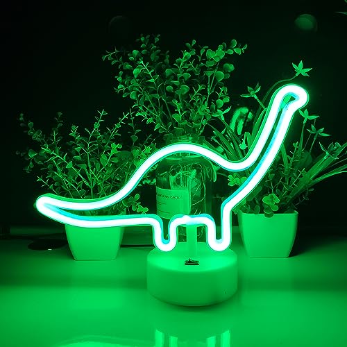 Image of JYWJ Neon Signs with Holder Base,USB or 3-AA Battery Powered Neon Light,LED Desktop Wall Decoration,Various Parties,Decoration of Business Premises (Dinosaur A)