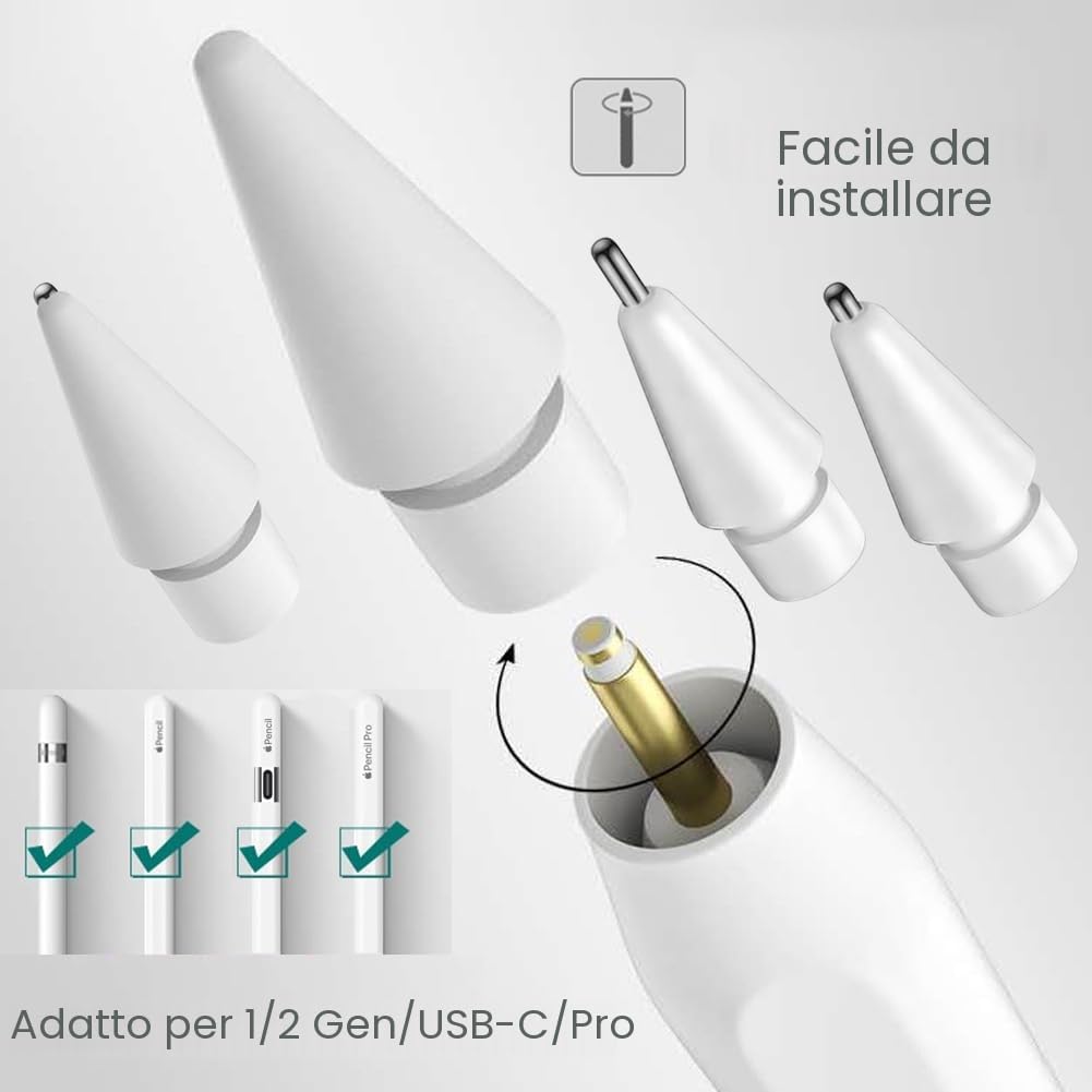 Punte Apple Pencil, Metallo Misto per Apple Pencil Pro/2a Gen/1/USB-C (6 Pezzi)