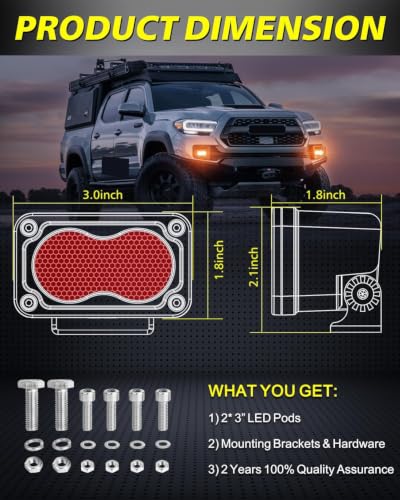 Image of Red LED Pods 3 inch 40W Diffused CREE LED Pod Lights | Red LED Chase Light Bars Fishing Hunting Emergency Safety Signal Trailer Lights for Truck Pickup Tractor Van Boat UTV