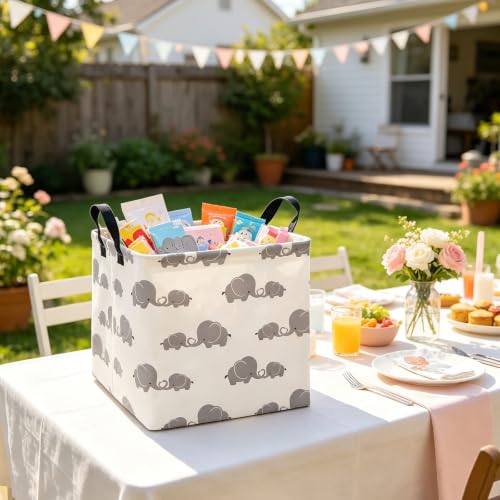 Image of Square Storage Baskets Children Shelves Gift Toy Organizer Room Elephant | Laundry Hamper Collapse Canvas with Handles for Organizing Home Kitchen Children Toys Office Closet Shelf