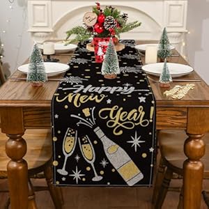Siilues happy new year table runner 2025 happy new year decorations cheers runner for table seasonal winter holiday decor for dining table decorations 13 x 72  urban country home decor