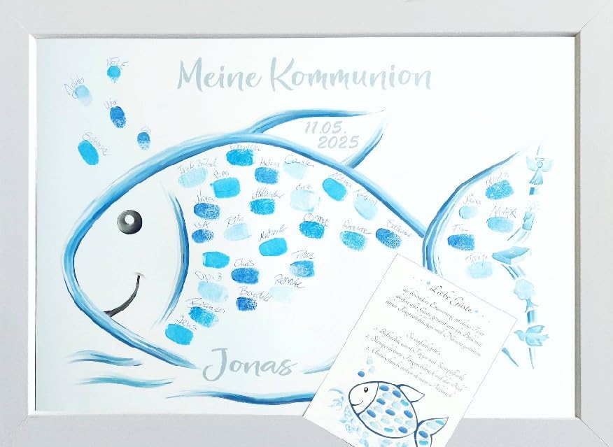 Taufe Fisch Geschenk Personalisiert, Kommunion Geschenk Junge, Taufgeschenk Mädchen, Konfirmation Gästebuch Alternative, Fingerabdruck Gäste Bild