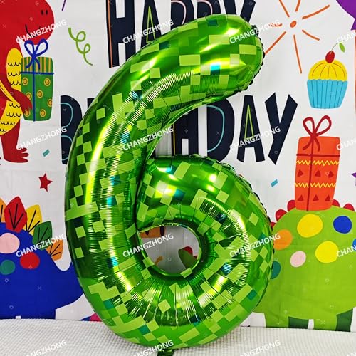 Image of 40 inch giant Green pixel miner game number 9 balloon | Large mining theme foil balloon 0-9 for pixel game parties children's birthdays party anniversary baby shower decoration