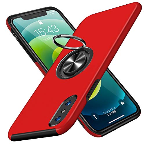 GTUJWN iPhone Xs Max ケース リング付き TPU 耐衝撃 スマホケース 車載対応ホルダー対応 スタンド機能 軽量 薄型 アイフォンxs max ケース カメラ保護 衝撃吸収 指紋防止 黄変防止 ストラップホール 一体型 四隅滑り止め 手触り良い 保護カバー 赤 SJ15.62