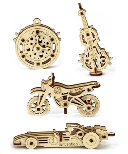 Image of Funvention Fun Fidgets Assorted (6 x 4 DIY Miniature Mechanical Models Bike, Car, Guitar & Watch) Pack of 24 - Birthday Return Gifts Party Pack Return Favors for Kids Art & Craft STEM Learning Toys