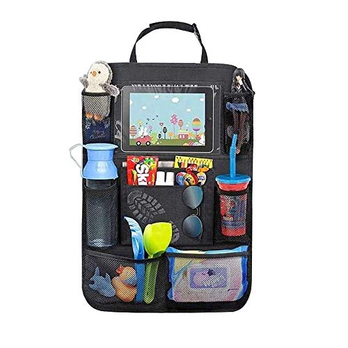 Houkr Car Backseat Organizer with Touch Screen Tablet Holder Cup Holder Back Seat Protector Mat, Travel Accessiores for Kids to Storage Books Snacks Toys Bottles (2 Pack)