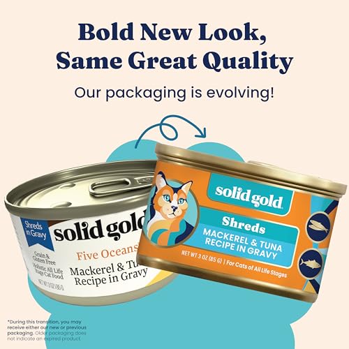 Image of Solid Gold Five Oceans Holistic Grain Free Wet Cat Food, Mackeral & Tuna in Gravy, All Life Stages, 3oz Can, 24 Count (Packaging May Vary)