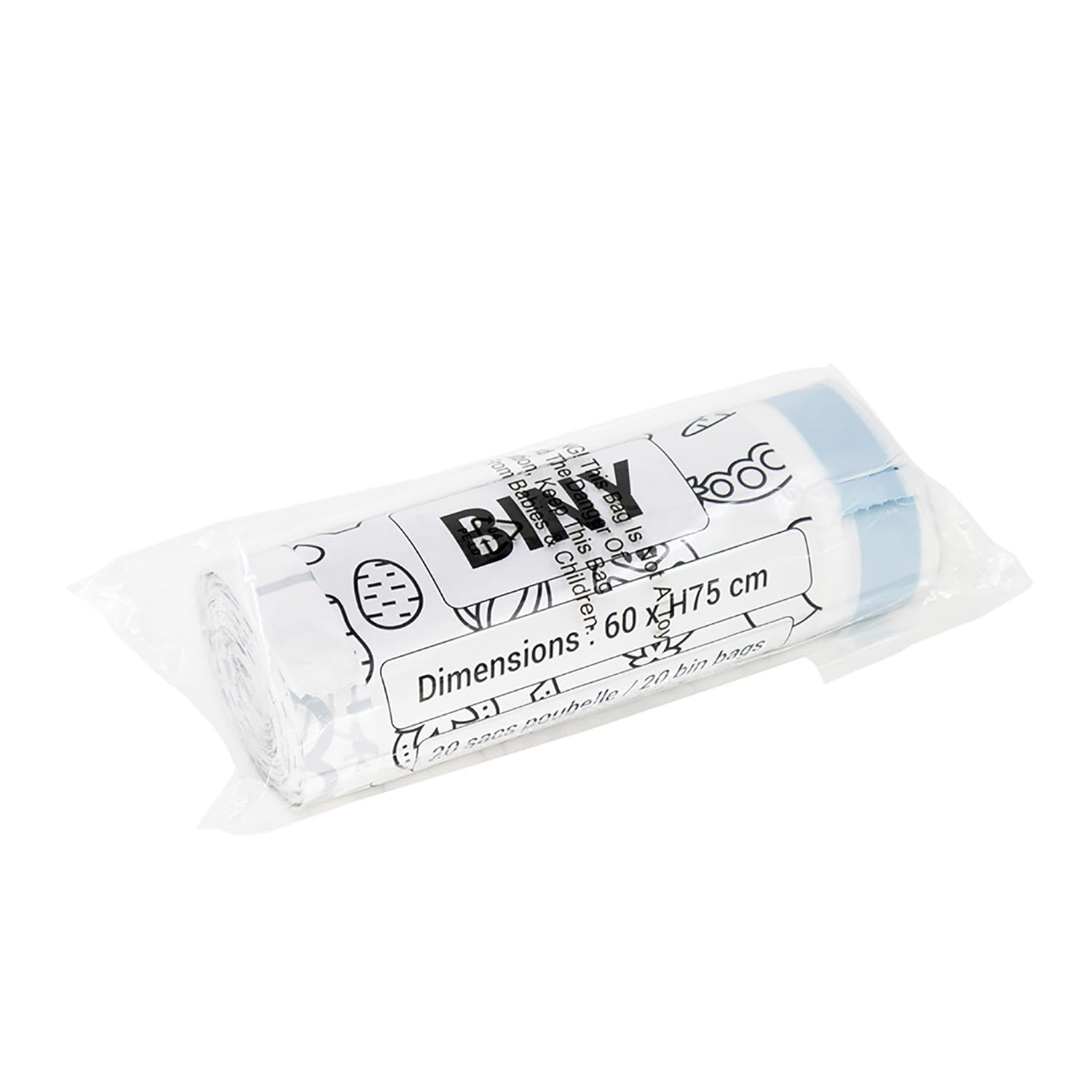 BINY Sacs poubelle 50L 60 x H75 cm – Ultra résistant avec lien coulissant