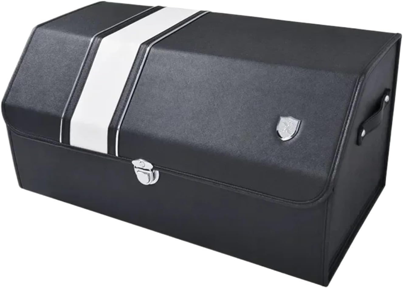 Luxury Leather Car Trunk Organizer - Foldable and Large Capacity storage box Fashionable Car accessories interior Car supplies(Black - XL)