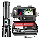 Shadowhawk 24H Runtime Rechargeable Torch (2pcs Batteries) | IP67 Waterproof 500000 Lumen Super Bright Flashlight with LCD Display for Camping/Emergency/Dog Walking/Power Cuts, 5 Modes, Zoomable