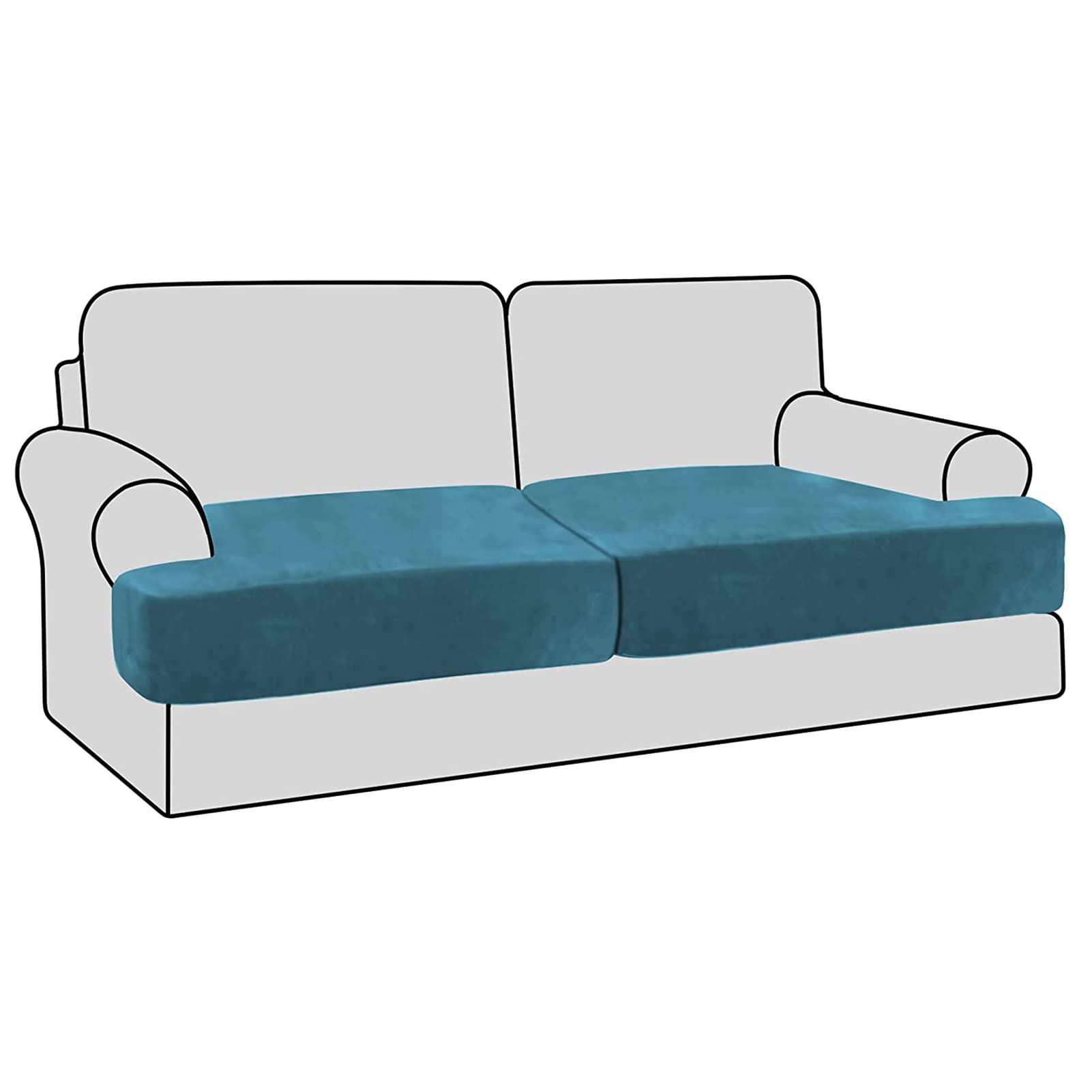 GEBIN Stretch Velvet T Cushion Sofa Slipcovers, Individually Sofa Cushion Covers for Cushion Couch Seat Cushion Covers, Sofa Seat Cushion Covers with Elastic Bands (Peacock Blue,2 Seater/Loveseat)