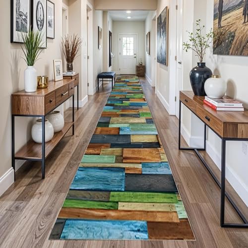 Tapis de couloir long 120x400 cm rectangulaire antidérapant multicolore - 4