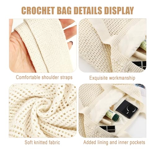 Image of COOKOOKY Lined Crochet Tote Beach Shoulder Bag Women Casual Work Shopping | Lined crochet tote with soft structure, perfect for beach, work, shopping. Roomy & lightweight for daily use.