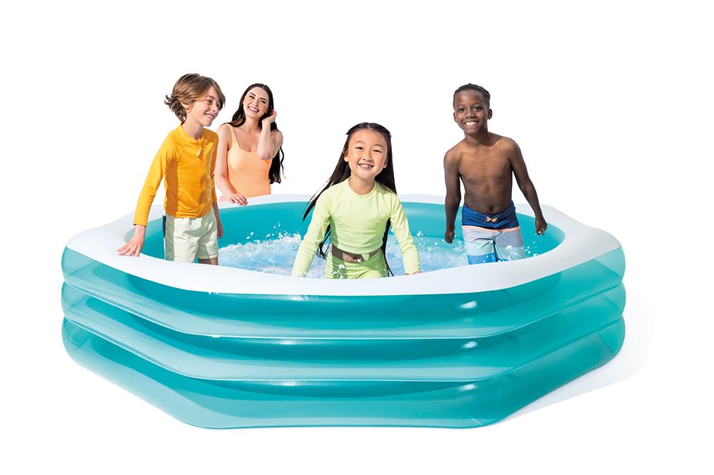 Intex Piscina Hinchable Familiar, Forma Octogonal, 254x254x56 cm, 999 litros, De Vinilo Resistente, 3 cámaras de Aire, Tapón desagüe, Incluye Parche reparación, Piscinas para niños, +6 años (58492)