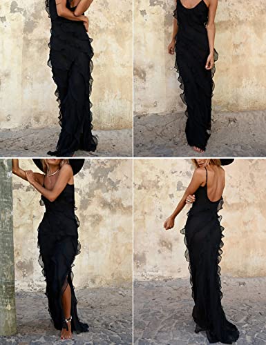 Image of houstil Women's Casual Summer Dress Strap Ruffle Beach Party Maxi Cocktail Evening Holiday Wedding Guest Dresses