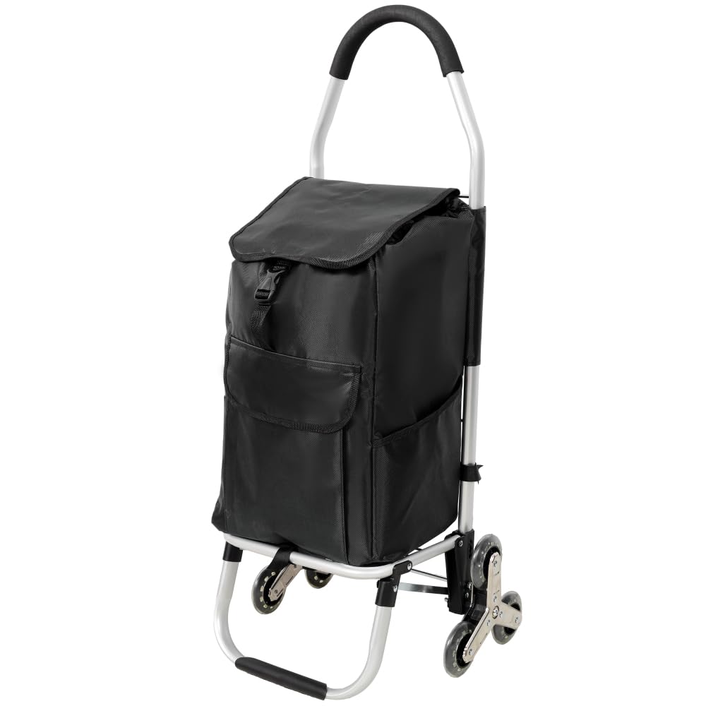 Foldable Shopping Cart with Wheels, Lightweight Aluminum Frame, Removable Waterproof Oxford Cloth Bag, Blue (Black + Aluminium-1)