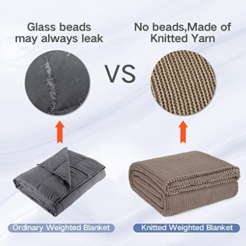 Guohaoi Knitted Weighted Blanket for Adults (Beige 50"x75" 20lbs) No Beads Cooling Throw Blanket for Hot Sleepers, Home Decor Breathable Chunky Knit Heavy Blanket Use on Full Size Bed