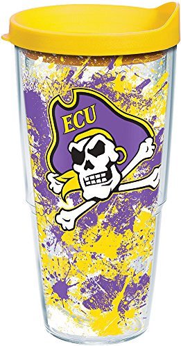 Tervis Made In Usa Double Walled East Carolina University Pirates Insulated Tumbler Cup Keeps Drinks Cold & Hot, 24Oz - Yellow Lid, Splatter #TOP22