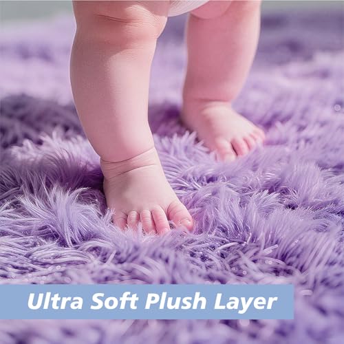 Purple Fluffy Round Area Rugs for Bedroom,4'X4'Shag Circle Area Rugs for Girls Room,Non Slip Fuzzy Plush Rug for Kids Room Living Room and Dorm Home Decor Rug