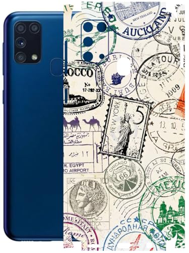Image of AtOdds - Full Body Back Screen Guard Protector Film - Lamination Wrap Skin Sticker Compatible with Samsung Galaxy M31 | Scratchproof Matte Finish (Stamps)