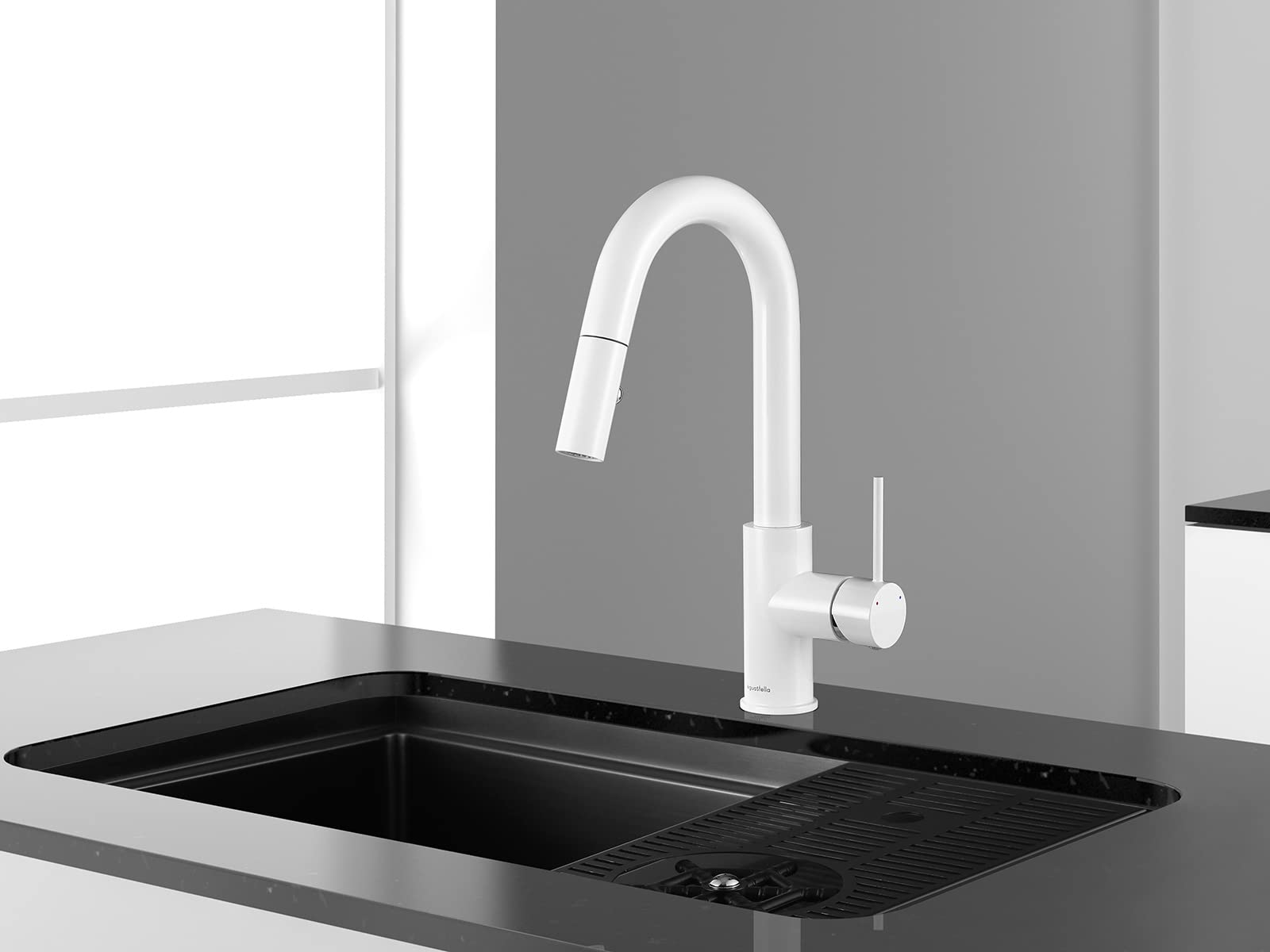 AguaStella AS59W White Bar Faucet Or Prep Sink Faucet With Pull Down