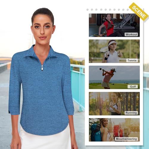 Image of Cucuchy Style Womens Golf Shirt 3 /4 Sleeve Quarter Zip Workout Tennis Tops Quick Dry UPF 50+ Shirts