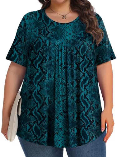 Image of Tencede Womens Plus Size Tops Tunic Short Sleeve Crew Neck Shirts Casual Soft Blouse 1X-5X