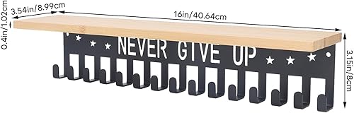 Miniatura 7 de ViaGasaFamido Estante de bambú resistente para almacenamiento de medallas y trofeos, 20 ganchos para cintas, deportes, gimnasia, fútbol, danza,