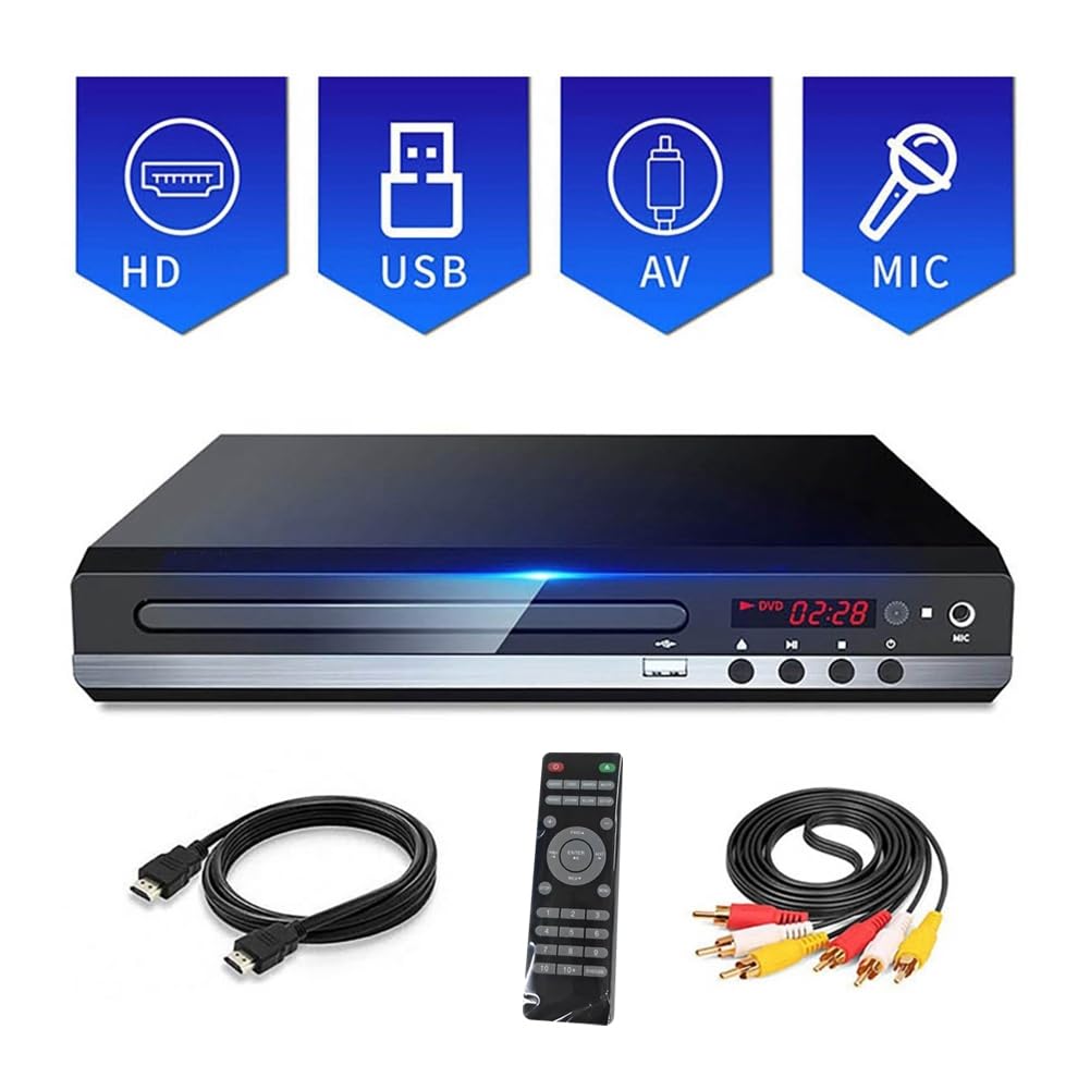 Lecteur DVD 1080P HD Home DVD-Player-Box pour Télévision Lecteur DVD CD sans région Sortie AV Lecteur EVD Prise UE Noir
