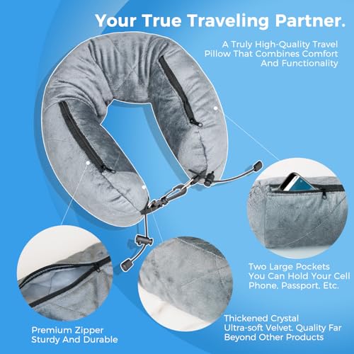 Almohada de viaje de terciopelo con bolsillos grande miniatura 2