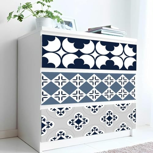 Tile Stickers 18X100CM Staircase Stickers Blue Gray Kitchen Tile Stickers for Bathroom Stick on Wall Tiles Backsplash for Kitchen Stick on Tiles Self-Adhesive Vinyl Home Decoration-6 Pack