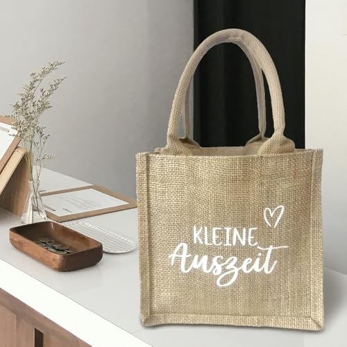 RunFar shop Jutetasche Kleine Auszeit Geschenktasche Jute Kleinigkeit Tasche Geschenkidee Kleine Auszeit Jute-Geschenktasche, Naturleinen Einkaufstasche