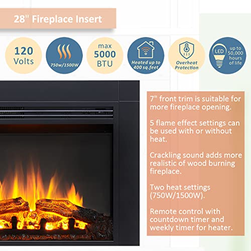 Image of LegendFlame Jaden 28 inch W x 22 inch H (EF321) Electric Fireplace Insert with Front Trim Kit, Fire Crackling Sound, 750W /1500W Heater, Remote Control