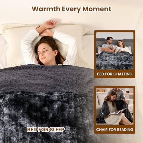 Image of Bearhug Electric Heated Blanket, Heating Blanket Warming, Sherpa Heated Blanket, ETL Certified, Machine Washable, Gift Packaging (Marble Black, Queen Size 84 inch X 90 inch)