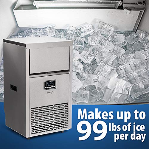 Deco Chef Commercial Ice Maker 99Lb Every 24 Hours 33Lb Storage Capacity Stainless Steel Great For Hotels, Restaurants, Bars, Homes, Offices Includes Connection Hoses And Ice Scoop #TOP1