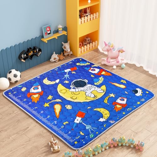 Tapis d'éveil pour bébé 127x127cm, Antidérapant Tapis Rampant Bébé, épais et doux Tapis de Motricité Bébé Pliable, Tapis Eveil Enfants Epais, Applicable à Intérieur/Extérieur/Clôture (Bleu)