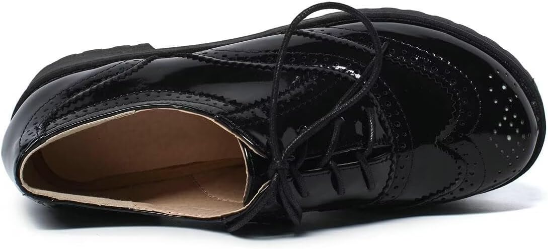 Agodor Women's Lace up Wingtip Oxford Shoes Chunky Heel Platform Vintage Round Toe Brogue Shoes (US 10, Black) - Image 8