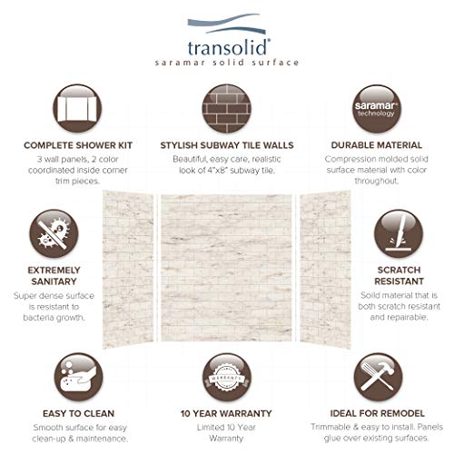 Transolid Swk603672-48 Saramar Glue 3-Piece Shower Wall Kit, 36-In L X 60-In W X 72-In H, Biscotti Marble #TOP2