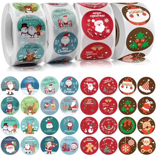 クリスマス ギフトシール シール ステッカー 2000枚 32絵柄 直径2.5cm ラッピング ラベル Merry Christmas 封印シール サンタ 雪だるま 包装 デコレーションシール 円形 おしゃれ 可愛い 手作り DIY 手紙 年賀状 ギフトボックス飾り 業務用のサムネイル