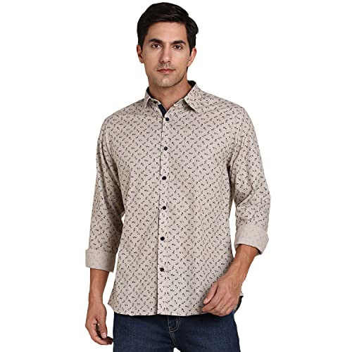 Image of Dennis Lingo Men's All Over Print Pure Cotton Slim Fit Full Sleeve Spread Collar Casual Shirt