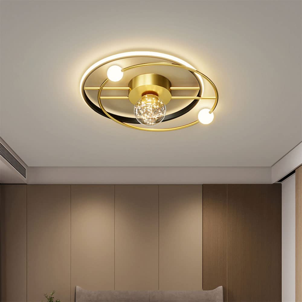 Wylolik Industrial Circular Glass Ball Ceiling Hanging Lamps Postmodern Luxury Ceiling Lights Black Gold Dimmable Luminaire For Living Room Restaurant Bedroom