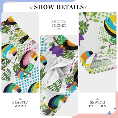 Colorful Parrot Palm Tree Boys Long Pants Soft Trousers Elastic Waist Kids Lounge Bottoms with Pockets S-XL4